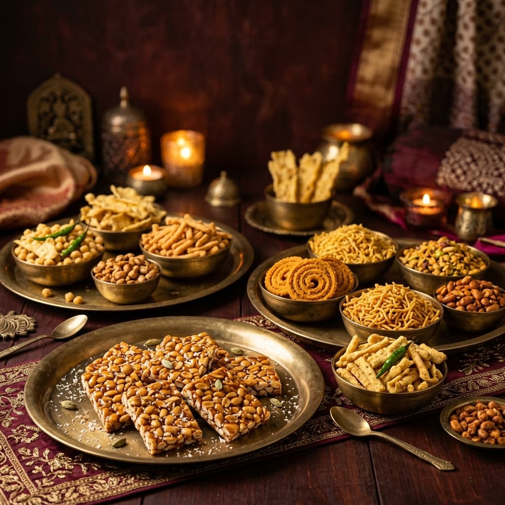 Traditional sweets and snacks background